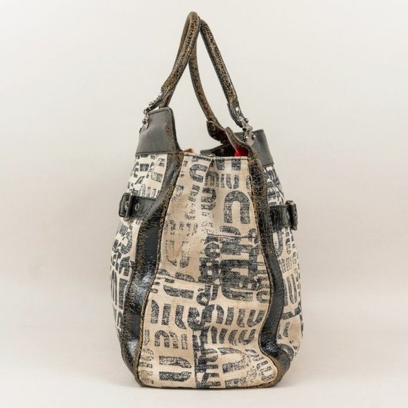 Miu Miu Twiggy White and Black Logo-Print Tote - Picture 5 of 12